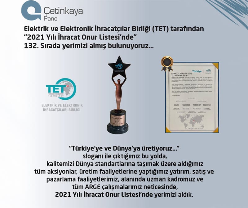 TET 2021 Yılı İhracat Onur Listesi Açıklandı